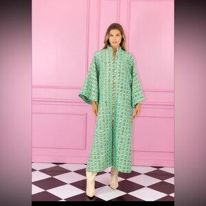 La vie style house natural mint woven button down maxi caftan